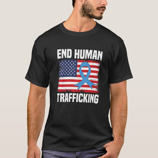 Camiseta usa flag blue ribbon for human trafficking Awarene (Anverso)
