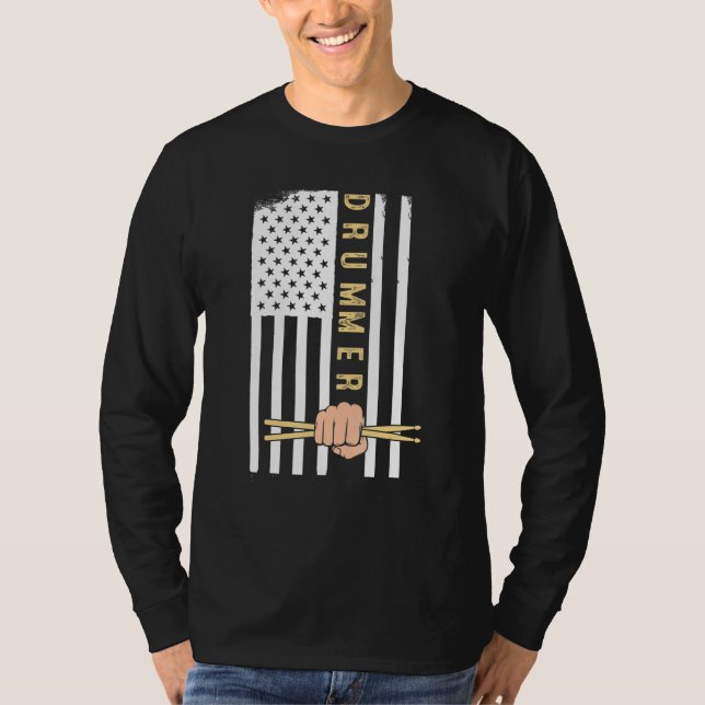 Camiseta Usa Flag Drum Sticks Cool Patriotic American Drumm (Anverso)