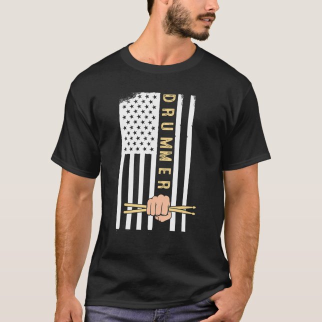 Camiseta Usa Flag Drum Sticks Cool Patriotic American Drumm (Anverso)