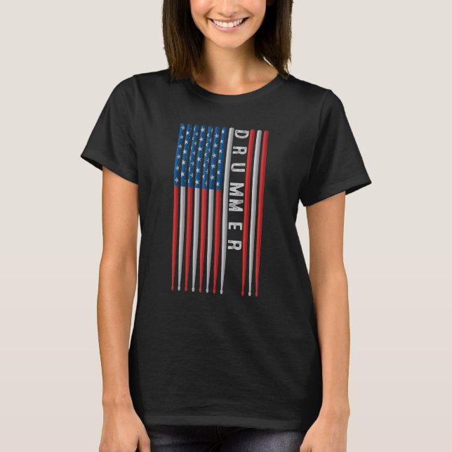 Camiseta Usa Flag Drum Sticks Cool Patriotic American Drumm (Anverso)