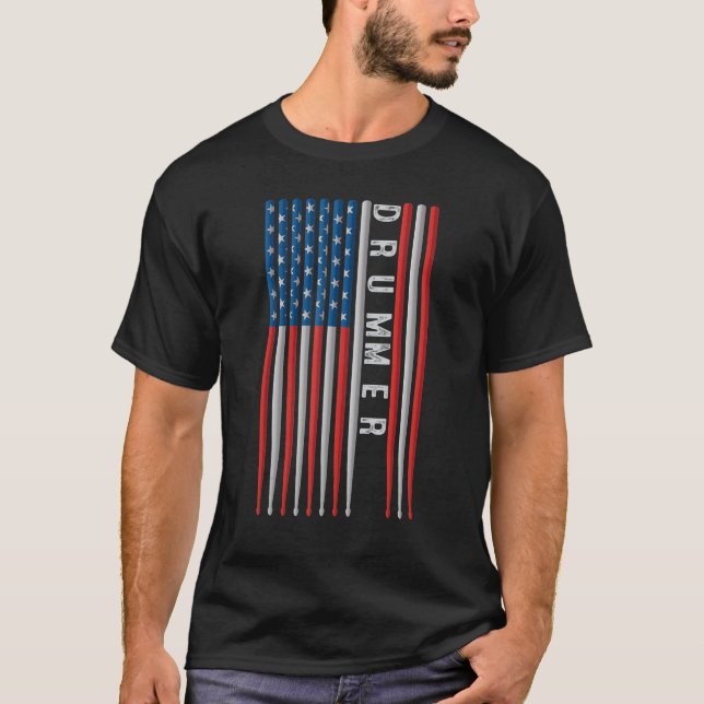 Camiseta Usa Flag Drum Sticks Cool Patriotic American Drumm (Anverso)