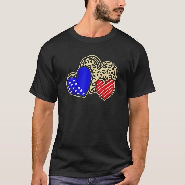 Camiseta USA Flag Heart 4th Of July Leopard Patriotic Red W (Anverso)