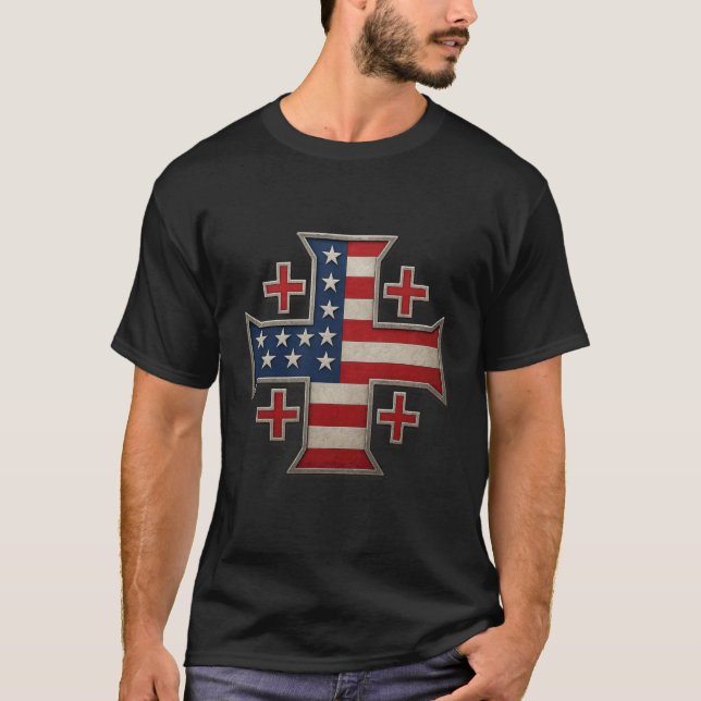 Camiseta USA Flag Jerusalem Cross - Kingdom of Jerusalem (Anverso)