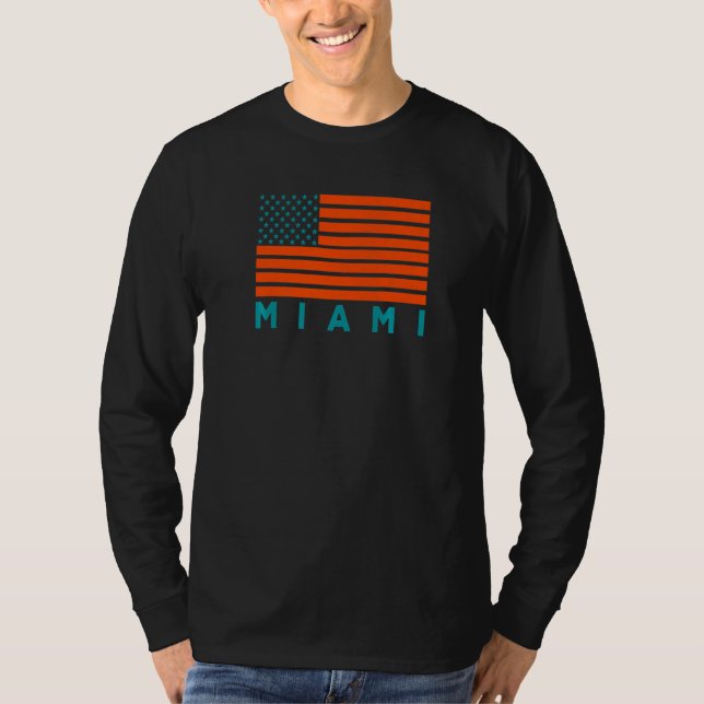 Camiseta USA Flag Miami OrangeTeal-GreenBlue Miami FL Ameri (Anverso)