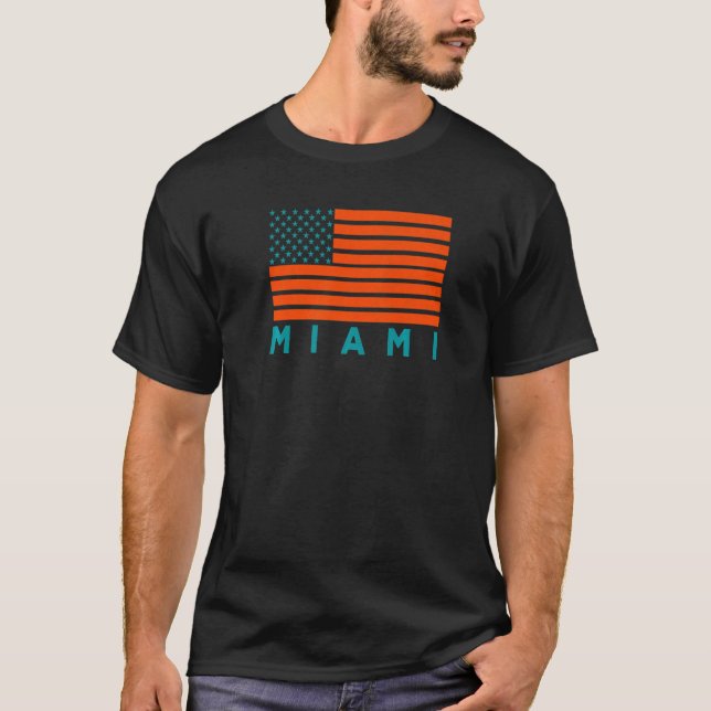 Camiseta USA Flag Miami OrangeTeal-GreenBlue Miami FL Ameri (Anverso)