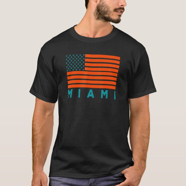 Camiseta USA Flag Miami OrangeTeal-GreenBlue Miami FL Ameri (Anverso)