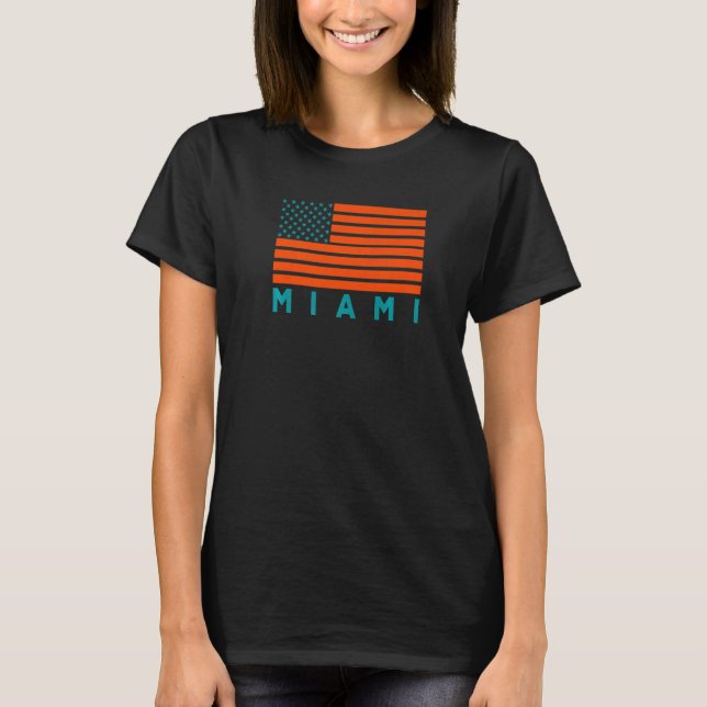 Camiseta USA Flag Miami OrangeTeal-GreenBlue Miami FL Ameri (Anverso)