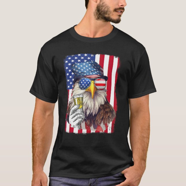 Camiseta USA Flag Patriotic Eagle Sunglasses 4th Of July Be (Anverso)