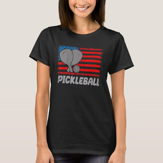 Camiseta USA Flag Pickleball Shirt Paddle Pickleball Player (Anverso)