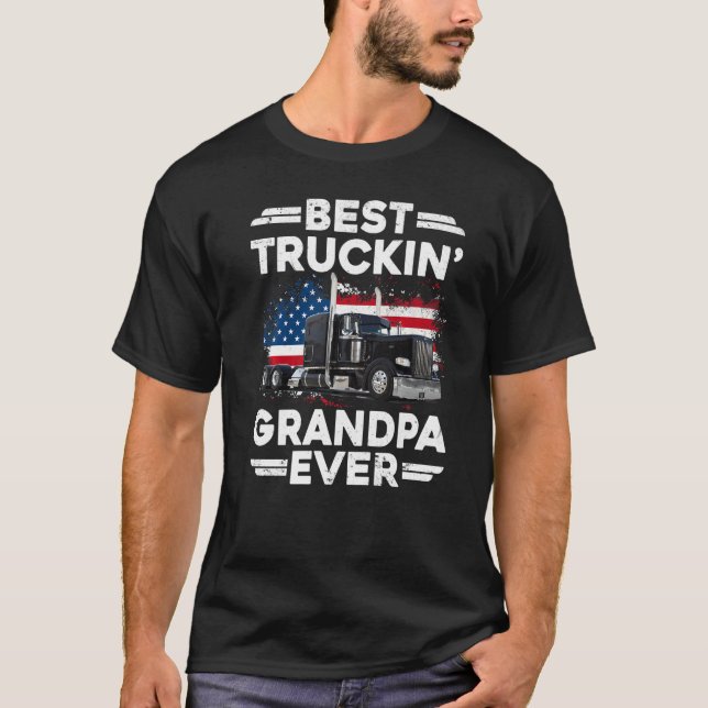 Camiseta USA Flag Semi Truck Driver  Best Truckin Grandpa E (Anverso)
