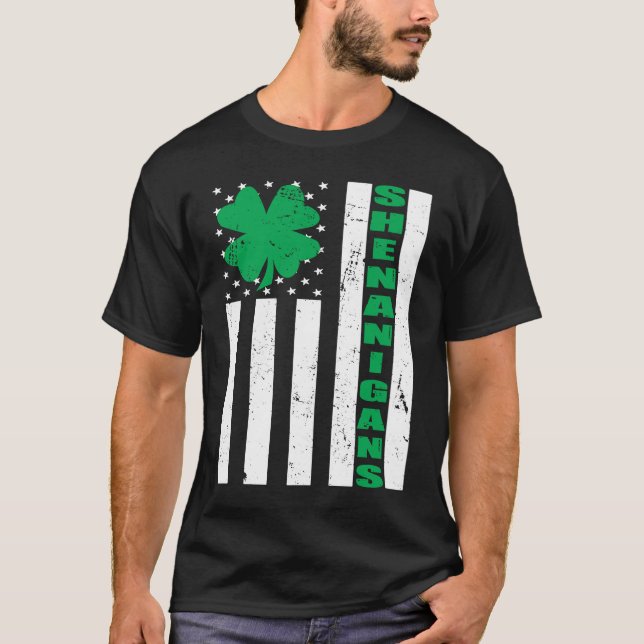 Camiseta USA Flag Shenanigans Saint Patricks Day Shamrock (Anverso)