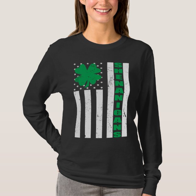 Camiseta USA Flag Shenanigans Saint Patricks Day Shamrock (Anverso)