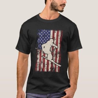 Camiseta Usa Flag Ski Long Sleeve Tshirt Skiier Tee