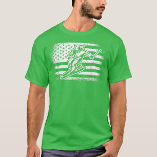 Camiseta USA Flag Ski Snow Mountain Skiing