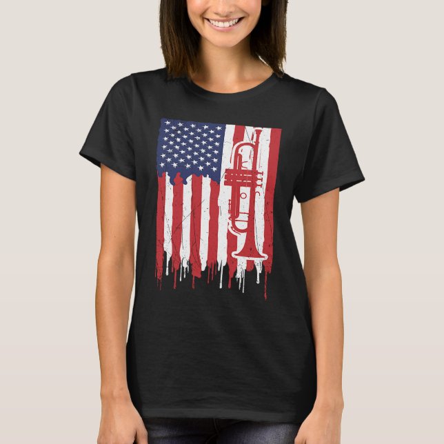 Camiseta USA Flag Thin Red Line Smooth Jazz Music Trumpet (Anverso)