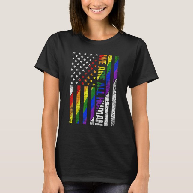 Camiseta USA Flag We Are All Human LGBT Flag Gay Pride Mont (Anverso)