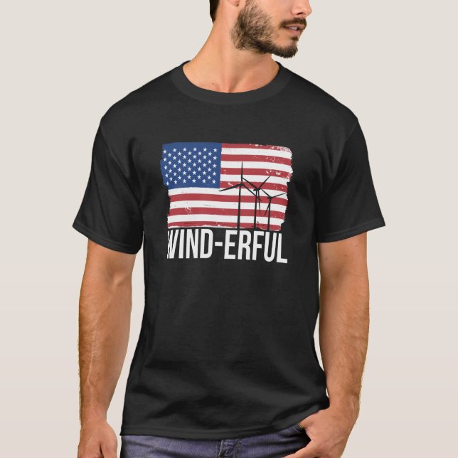 Camiseta USA Flagge Amerika Fahen Wind Erful Wind Turbine E (Anverso)