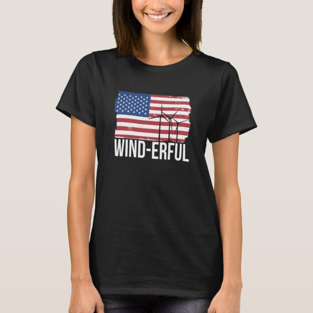 Camiseta USA Flagge Amerika Fahen Wind Erful Wind Turbine E (Anverso)