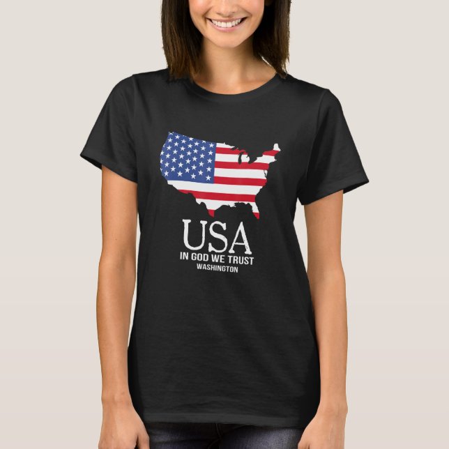 Camiseta USA In God We Trust Washington Map Flag Patriotic  (Anverso)