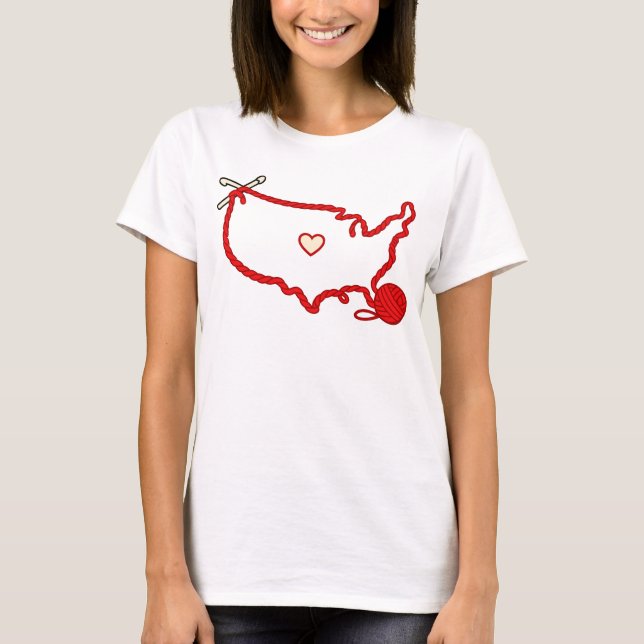 Camiseta USA Knitting Heart Map – American Yarn Lover (Anverso)