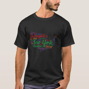 Camiseta USA Map word cloud, las principales ciudades nombr