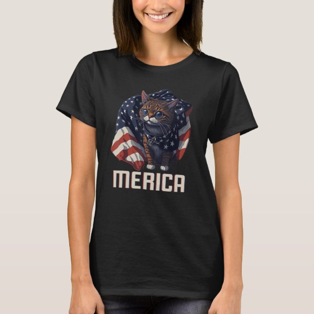 Camiseta USA Patriotic Cat 4th Of July American Flag Merica (Anverso)