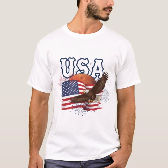 Camiseta USA Patriotic Eagle with Mars Red Planet Design (Anverso)