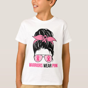 Camiseta Usa Pink Messy Bun Mamá Conciencia del Cáncer de S