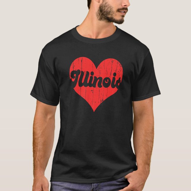 Camiseta USA Proud America State Flag Heart Love Illinois  (Anverso)