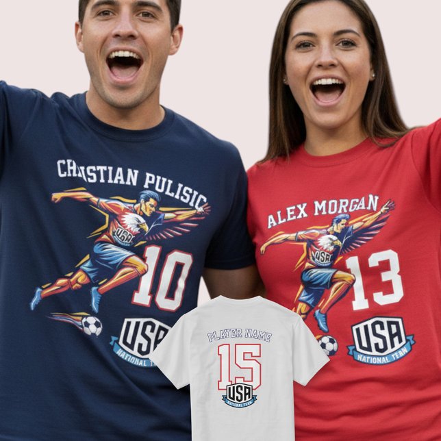 Camiseta USA Soccer Eagle Athlete Patriotic National Team  (Use Personalized to change color/font.
Choose a color that matches the background color of shirt)