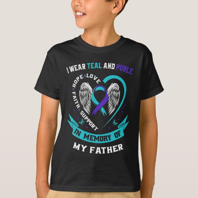Camiseta Usa Verde azulado Y Morado Para Mi Padre Suicidio  (Anverso)
