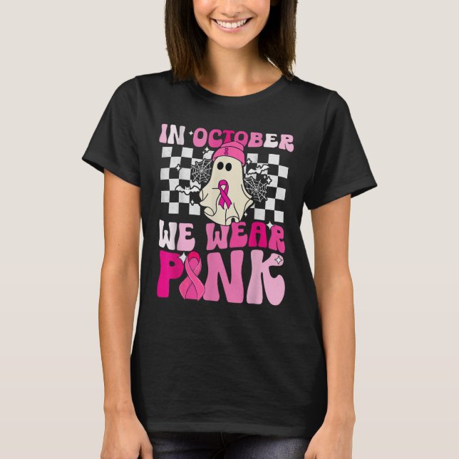 Camiseta Usamos Cáncer De Mama Fantasma Halloween Rosa (Anverso)