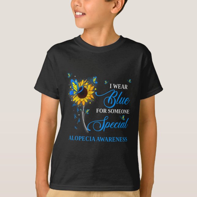 Camiseta Uso Azul Para La Conciencia De Alopecia Girasol 1 (Anverso)
