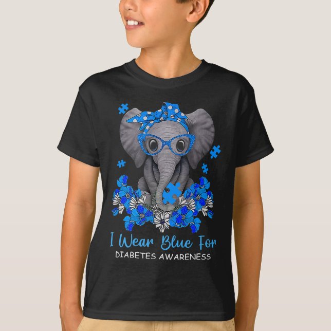 Camiseta Uso Azul Para La Diabetes Concienciación Elefante  (Anverso)