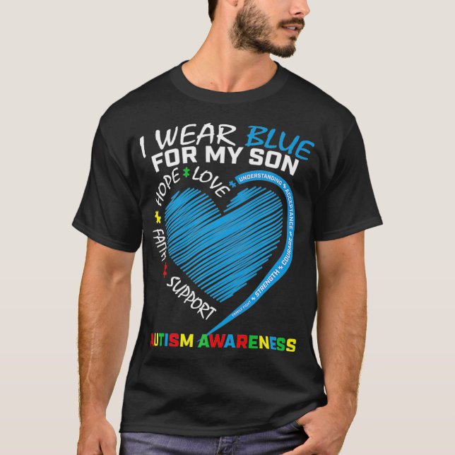 Camiseta Uso Azul Para Mi Hijo Autismo Conciencia A Los Pad (Anverso)