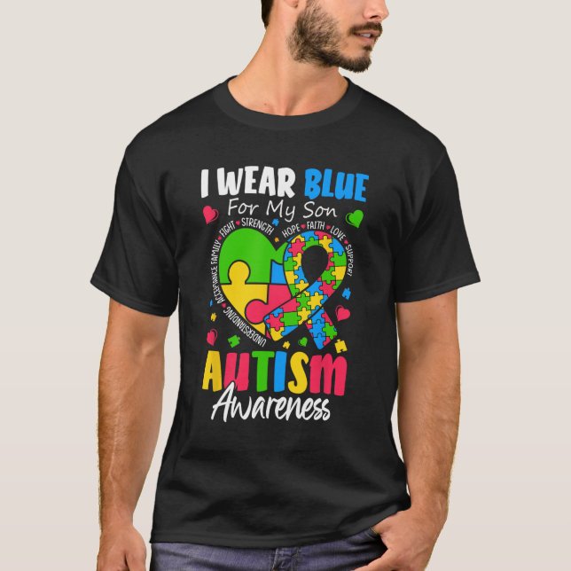 Camiseta Uso Azul Para Mi Hijo Autismo Concienciación Hombr (Anverso)