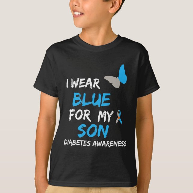 Camiseta Uso Azul Para Mi Hijo Diabetes Cinta De Conciencia (Anverso)