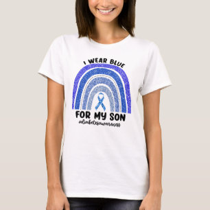 Camiseta Uso Azul Para Mi Hijo Diabetes Purpurina Arcoiris