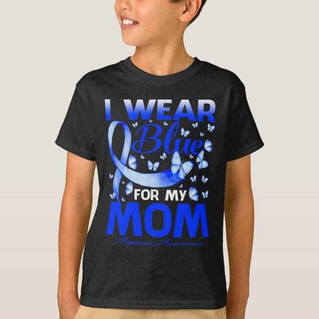 Camiseta Uso Azul Para Mi Mamá Alopecia Conciencia Butterfl (Anverso)