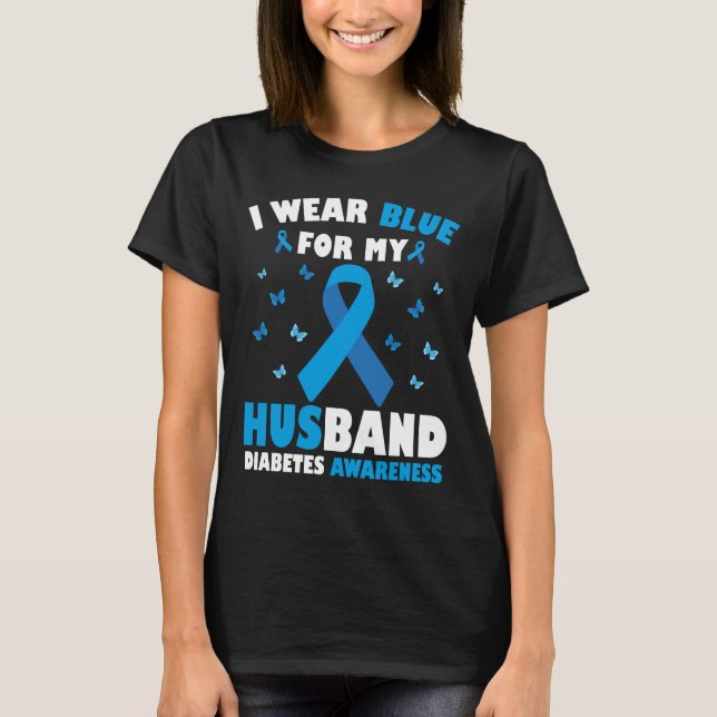 Camiseta Uso Azul Para Mi Marido Diabetes Conciencia T1D (Anverso)