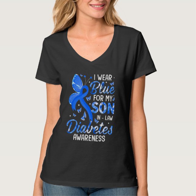 Camiseta Uso Azul Por Hijo En La Ley Diabetes Conciencia Fa (Anverso)