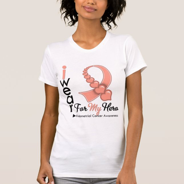 Camiseta Uso Cinta De Cáncer Endometrial Para Mi Héroe (Anverso)