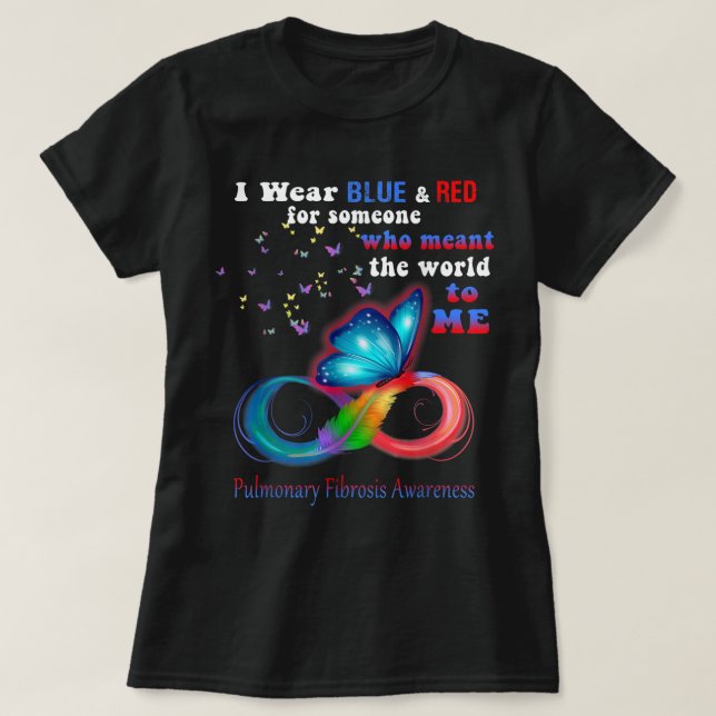 Camiseta Uso Conciencia Sobre Fibrosis Pulmonar Azul Y Roja (Diseño del anverso)
