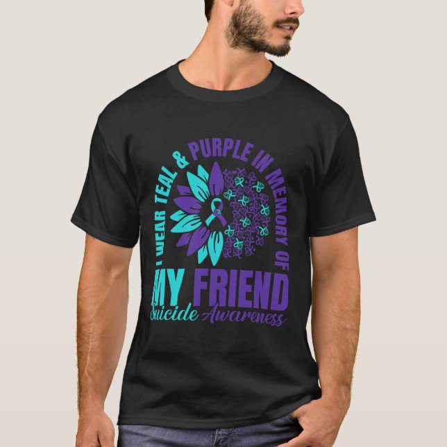 Camiseta Uso Morado Verde azulado En Memoria De Mi Amigo Su (Anverso)