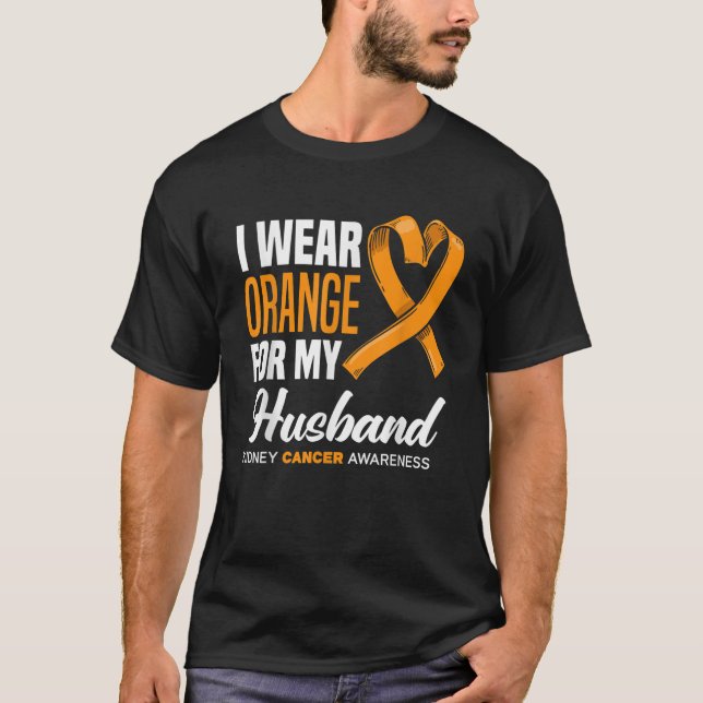 Camiseta Uso Naranja Para Mi Esposo Apoyo El Cáncer De Riñó (Anverso)