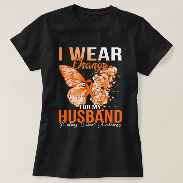 Camiseta Uso Naranja Para Mi Esposo Awarene De Cáncer De Ri (Diseño del anverso)