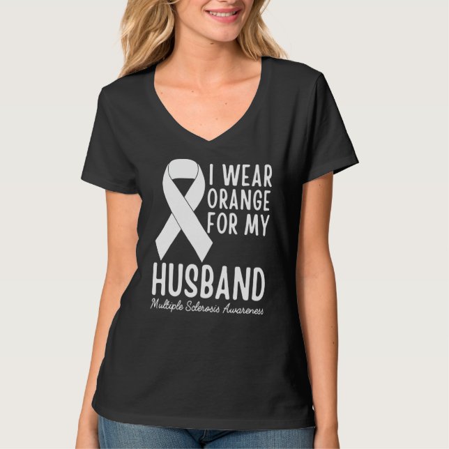 Camiseta Uso Naranja Para Mi Marido Sra Esclerosis Múltiple (Anverso)