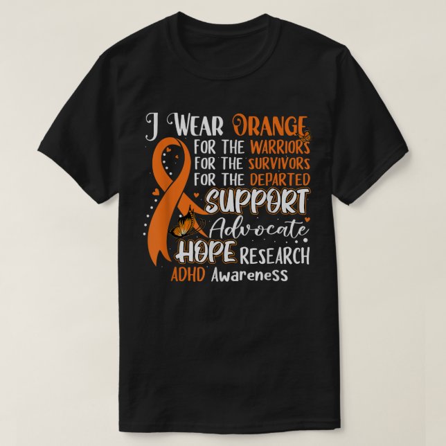 Camiseta Uso Naranja Ribbon Butterfly Support ADHD Awaren (Diseño del anverso)