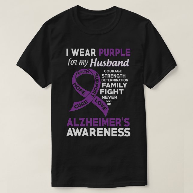 Camiseta Uso Púrpura Para La Conciencia De Mi Marido Alzhei (Diseño del anverso)