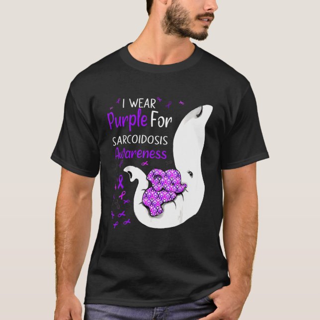 Camiseta Uso Púrpura Para La Sarcoidosis Elefante De Sensib (Anverso)